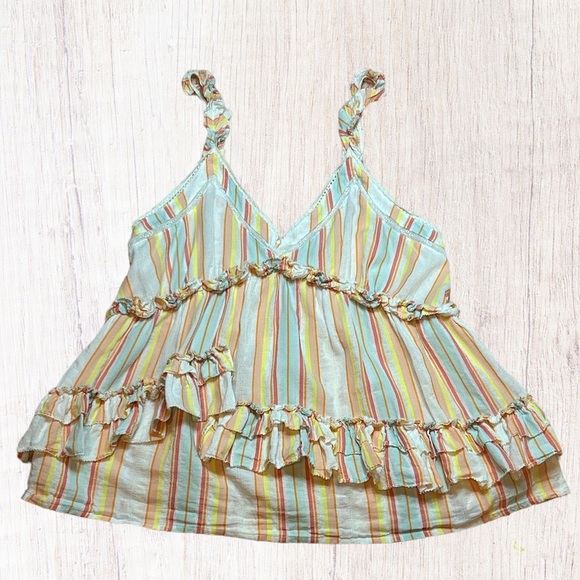 Ella Moss Sammy Tank‎ Blouse Stripes Boho Ruffles Size Medium - Picture 3 of 5
